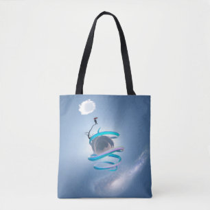 Man on a sandy sphere tote bag