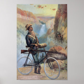 Man on Bicycle, Yellowstone National Park Vintage Poster