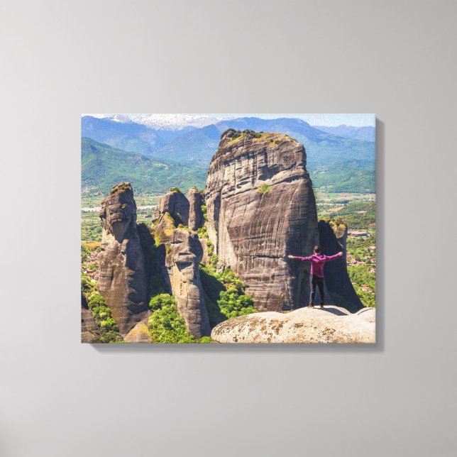 Man on Peak | Mountain Summit Canvas Print (Front)