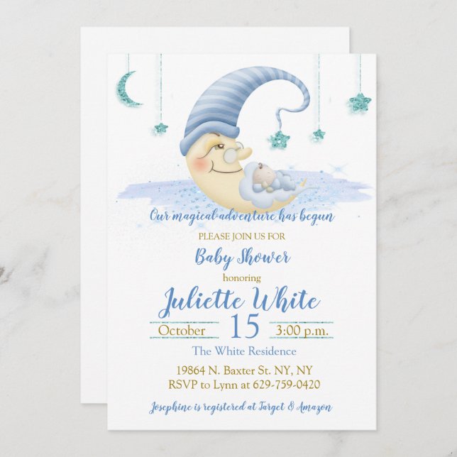 Man On The Moon Baby Shower Invitation (Front/Back)