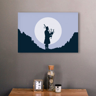 Man playing bagpipes in the moonlight poster
