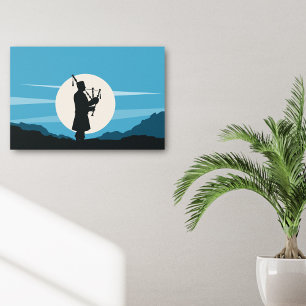 Man playing bagpipes silhouette in the moonlight poster