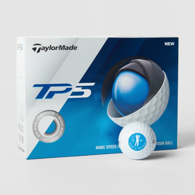Man Playing Golf Azure Blue Monogram  Balls (Packaging)