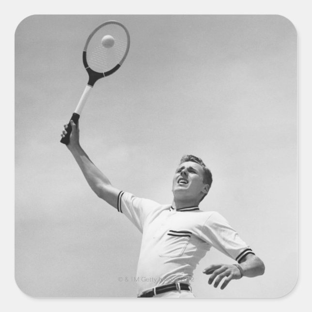 Man playing tennis square sticker (Front)