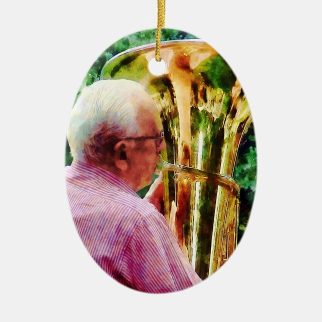 Man Playing Tuba Ceramic Tree Decoration (Front)