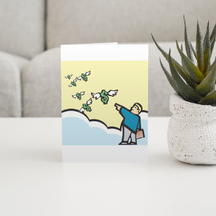 Man Pointing At Money With Wings Card