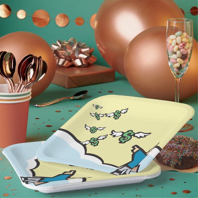 Man Pointing At Money With Wings Paper Plate (Creator Uploaded)