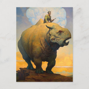 Man Riding Strange Beast Fantasy Science Fiction Postcard