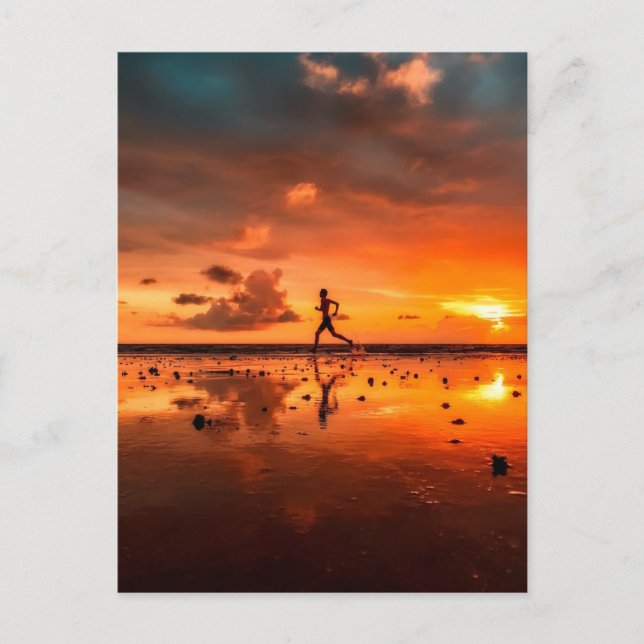 Man Running on Beach at Sunset Postcard (Front)