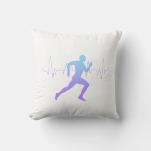 Man Running Runners Silhouette Gradient Heartbeat Cushion