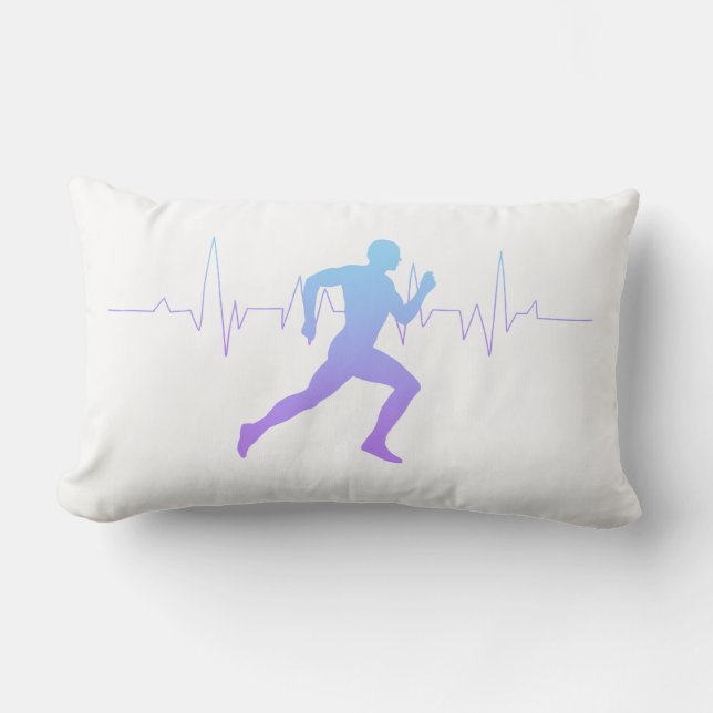 Man Running Runners Silhouette Gradient Heartbeat  Lumbar Cushion (Front)