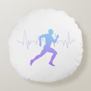 Man Running Runners Silhouette Gradient Heartbeat Round Cushion