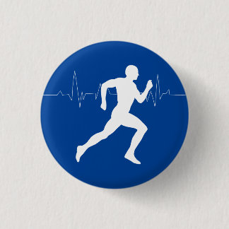 Man Running Runners Silhouette HeartBeat Line  3 Cm Round Badge