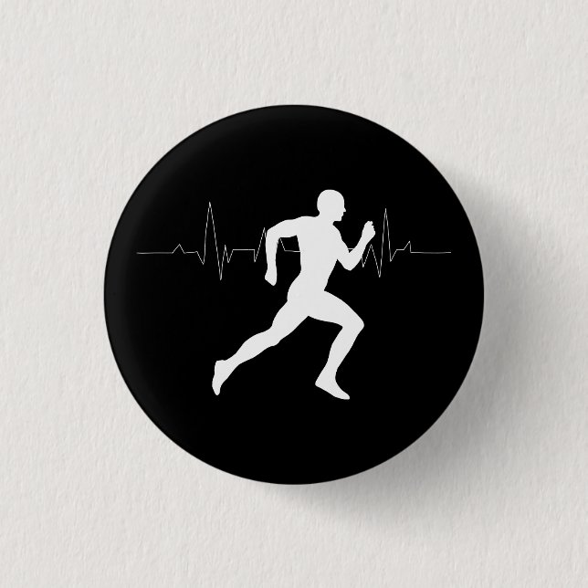 Man Running Runners Silhouette HeartBeat Line  3 Cm Round Badge (Front)
