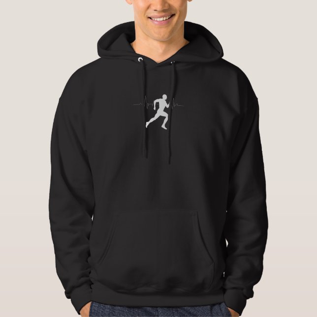 Man Running Runners Silhouette HeartBeat Line  Hoodie (Front)