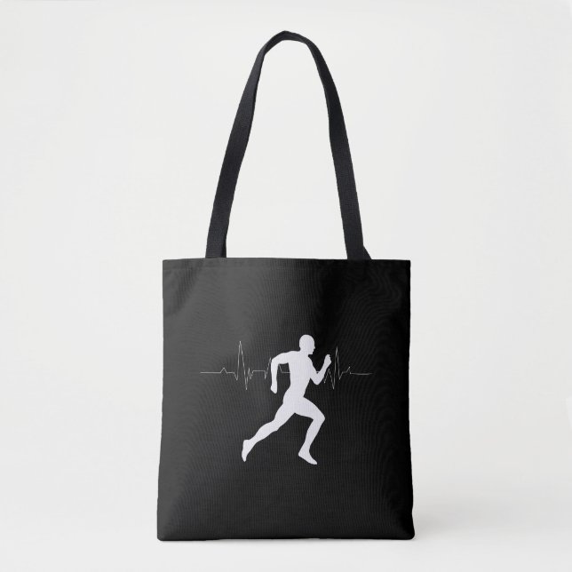 Man Running Runners Silhouette HeartBeat Line  Tote Bag (Front)