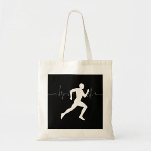 Man Running Runners Silhouette HeartBeat Line Tote Bag