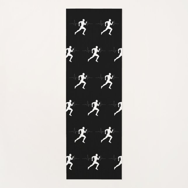 Man Running Runners Silhouette HeartBeat Line  Yoga Mat (Front)
