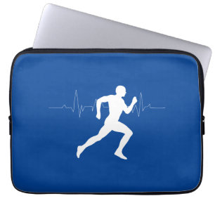 Man Running Runners Silhouette on Blue Backgroun Laptop Sleeve