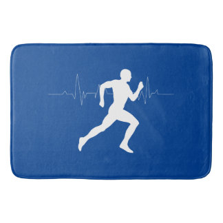 Man Running Runners Silhouette on Blue Background Bath Mat