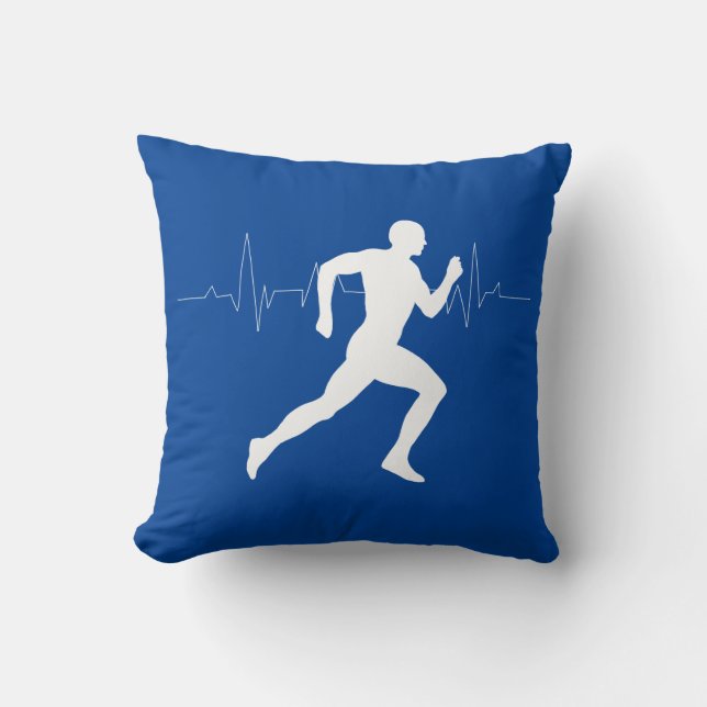 Man Running Runners Silhouette on Blue Background  Cushion (Front)