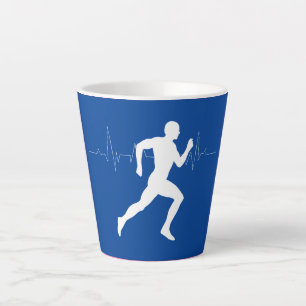 Man Running Runners Silhouette on Blue Background  Latte Mug