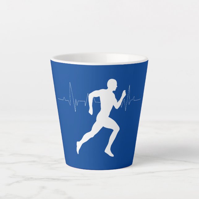 Man Running Runners Silhouette on Blue Background  Latte Mug (Front)