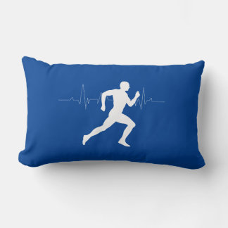 Man Running Runners Silhouette on Blue Background Lumbar Cushion