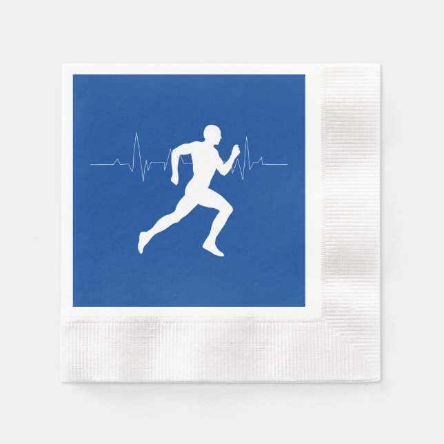 Man Running Runners Silhouette on Blue Background  Napkin (Front)