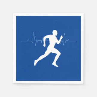 Man Running Runners Silhouette on Blue Background  Napkin