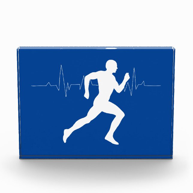 Man Running Runners Silhouette on Blue Background  Photo Block (Front)