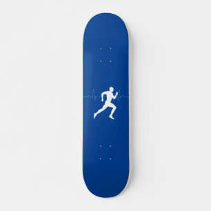 Man Running Runners Silhouette on Blue Background Skateboard