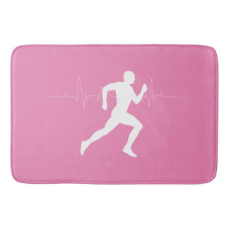 Man Running Runners Silhouette on Pink Background Bath Mat