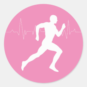 Man Running Runners Silhouette on Pink Background Classic Round Sticker
