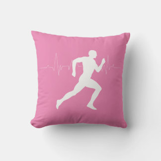 Man Running Runners Silhouette on Pink Background Cushion