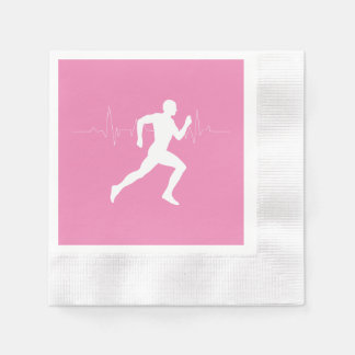Man Running Runners Silhouette on Pink Background Napkin
