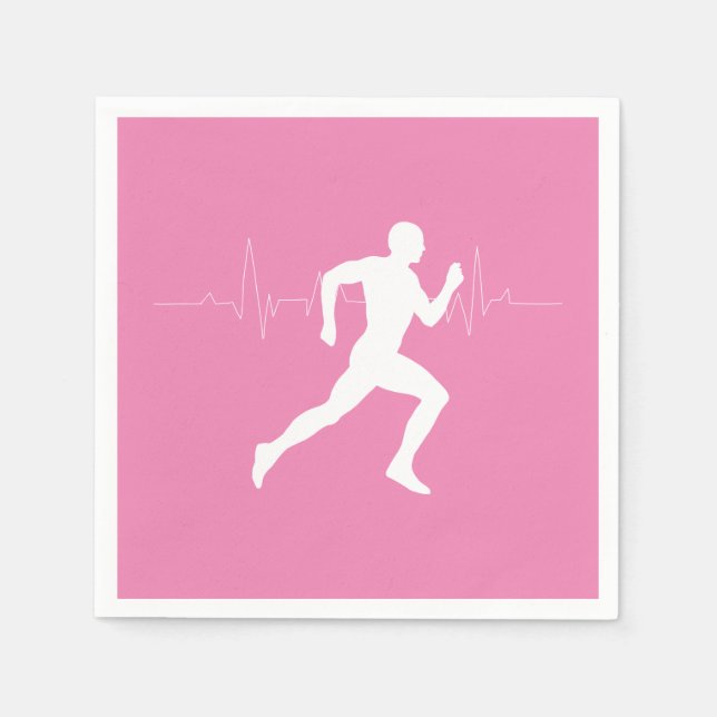 Man Running Runners Silhouette on Pink Background Napkin (Front)