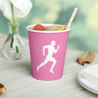 Man Running Runners Silhouette on Pink Background Paper Cups