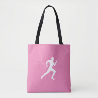 Man Running Runners Silhouette on Pink Background Tote Bag