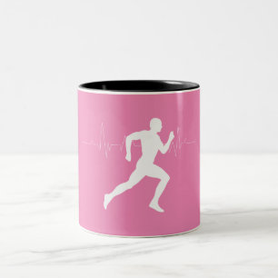 Man Running Runners Silhouette on Pink Background Two-Tone Coffee Mug