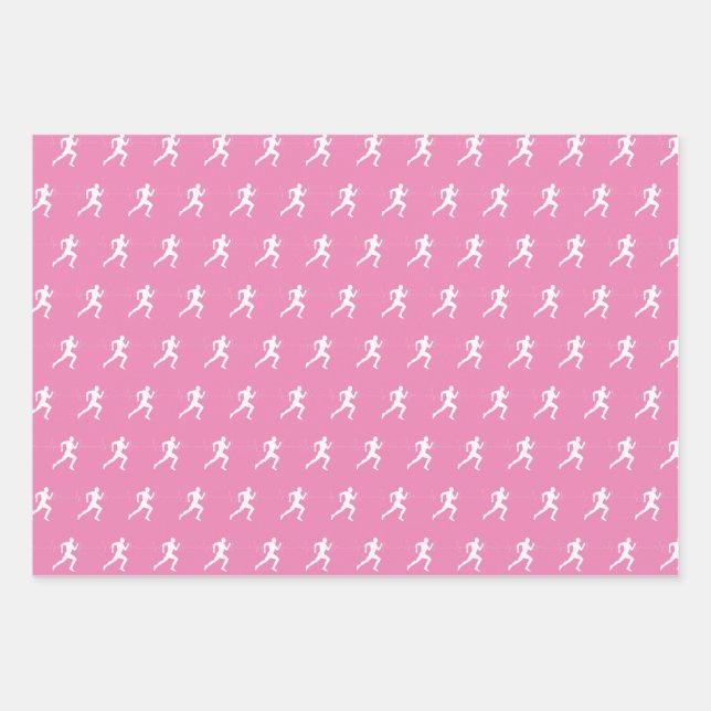 Man Running Runners Silhouette on Pink Background Wrapping Paper Sheet (Front)