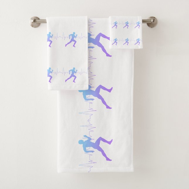 Man Running Silhouette Gradient & Heartbeat Line Bath Towel Set (Insitu)