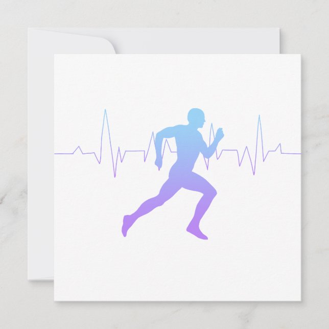 Man Running Silhouette Gradient & Heartbeat Line  Card (Front)