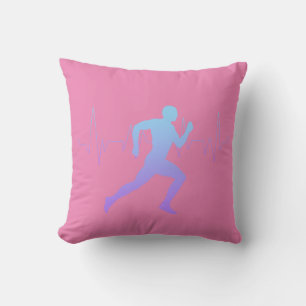 Man Running Silhouette Gradient & Heartbeat Line Cushion