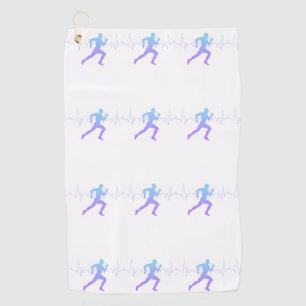 Man Running Silhouette Gradient & Heartbeat Line Golf Towel