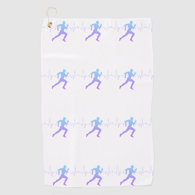 Man Running Silhouette Gradient & Heartbeat Line Golf Towel (Front)