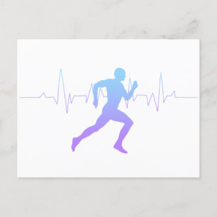 Man Running Silhouette Gradient & Heartbeat Line  Postcard