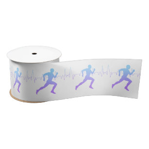 Man Running Silhouette Gradient & Heartbeat Line Satin Ribbon