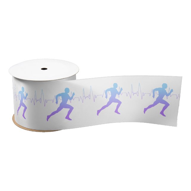 Man Running Silhouette Gradient & Heartbeat Line Satin Ribbon (Spool)