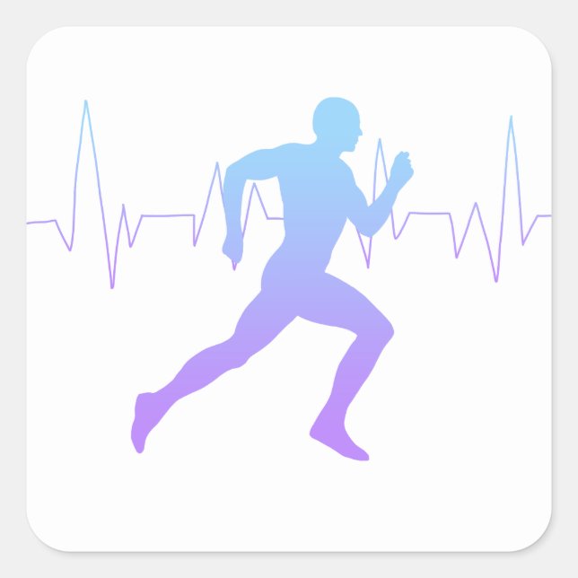 Man Running Silhouette Gradient & Heartbeat Line Square Sticker (Front)